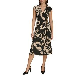 NWT Donna Karan Floral Midi Dress Women's Black Cream Size 4
